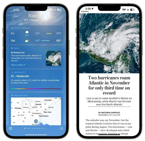 山南苹果14维修分享iPhone 14手机如何看天气时顺带看新闻 