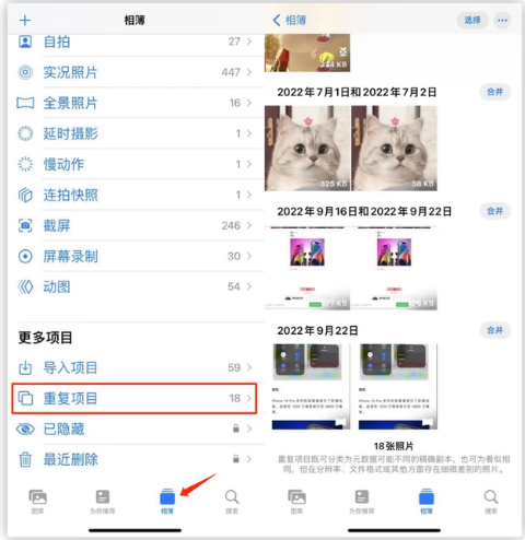 山南苹果手机维修分享iOS 16 中相册重复项目功能使用方法 